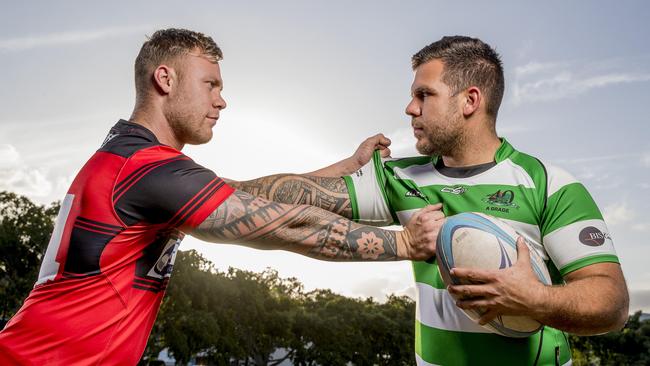 GCDRU top of the table clash between Knights and Alleygators will also feature two brothers going head-to-head for the first time. Alleygators' Brad Griffin, 28 (green top), and Knights' Blake Griffin, 25. Picture: Jerad Williams