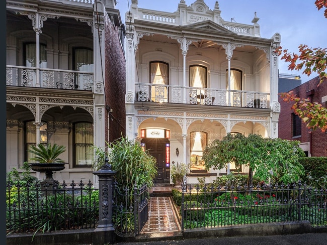 Exeter, a grand East Melbourne five-bedroom terrace house features formal and informal spaces with oodles of Victorian charm. Picture: Supplied