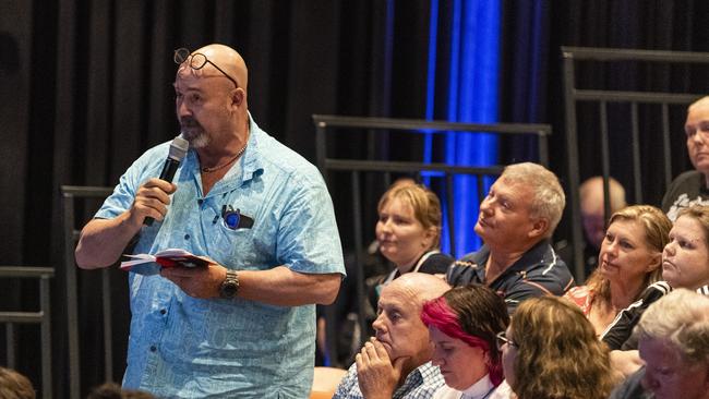 Geoff Castle asks a question at the Toowoomba Community Safety Forum at Empire Theatres. Picture: Kevin Farmer