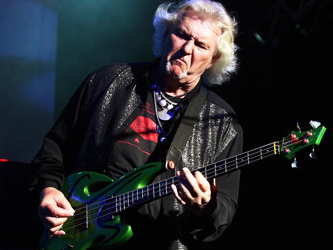 Yes bassist Chris Squire plays the Mojo stage on Day Five (Monday) of the Byron Bay Bluesfest music festival, held at Tyagarah Tea Tree Farm, northern New South Wales.