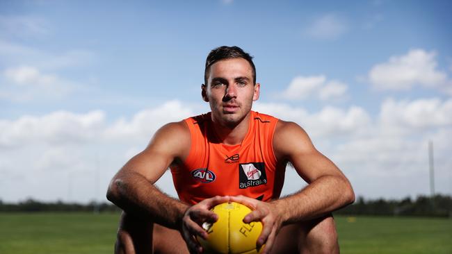 GWS young gun Jeremy Finlayson poses for a portrait at GWS headquarters, Homebush. Picture: Brett Costello