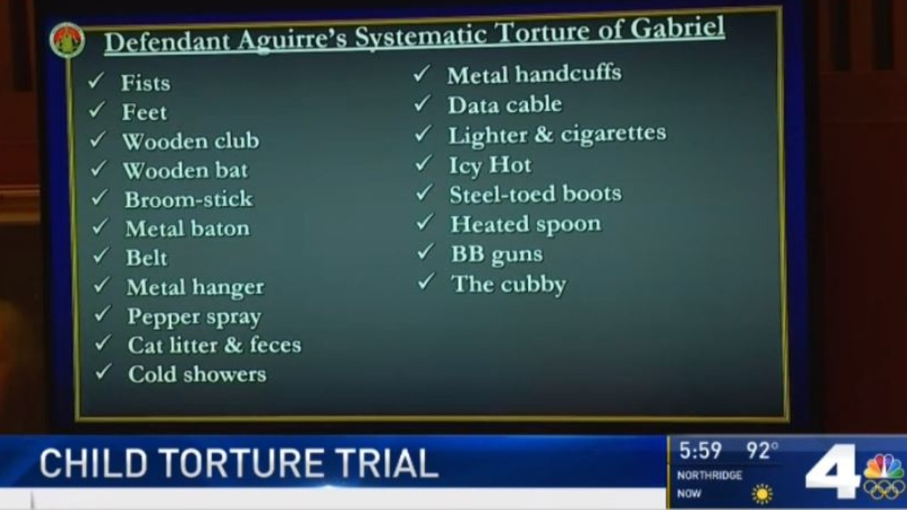 A list of abuse Gabriel suffered that was shown at trial.