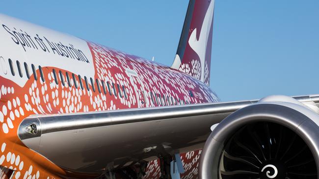 The Boeing 787 Dreamliner used in the flight will feature livery by senior Anmatyerre artist Emily Kame Kngwarreye. Picture: Qantas.