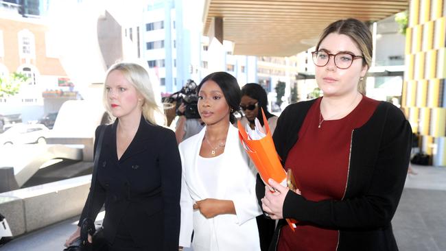 The court was told Haja Timbo (centre) had endured torrents of vile and racist abuse because of the media attention from her actions. Picture: NCA NewsWire / John Gass