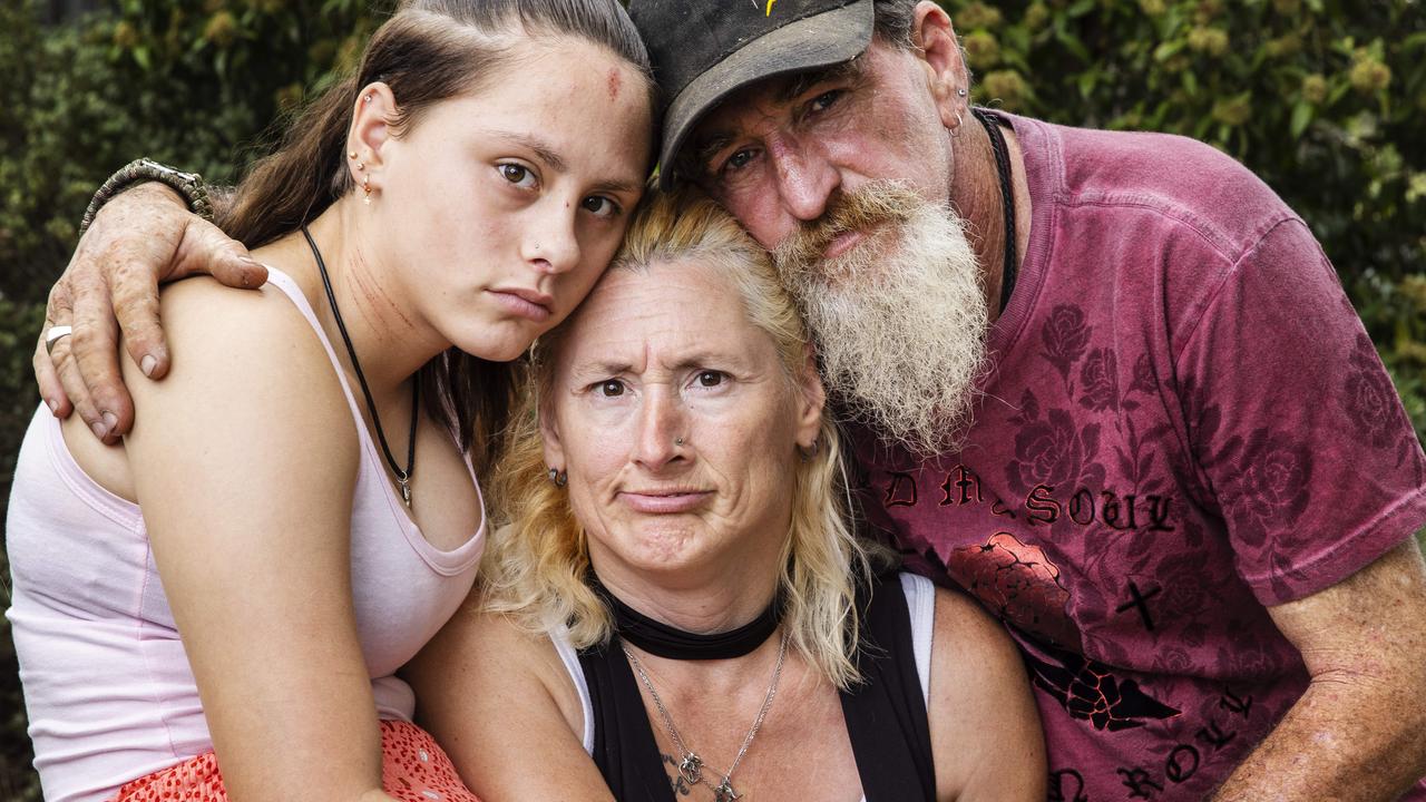 Bella with her parents Kelly and Ty in Kingaroy. Picture: Lachie Millard