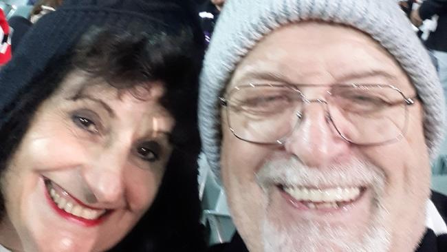 Chris and Rita watching his beloved St Kilda side play at Adelaide Oval.