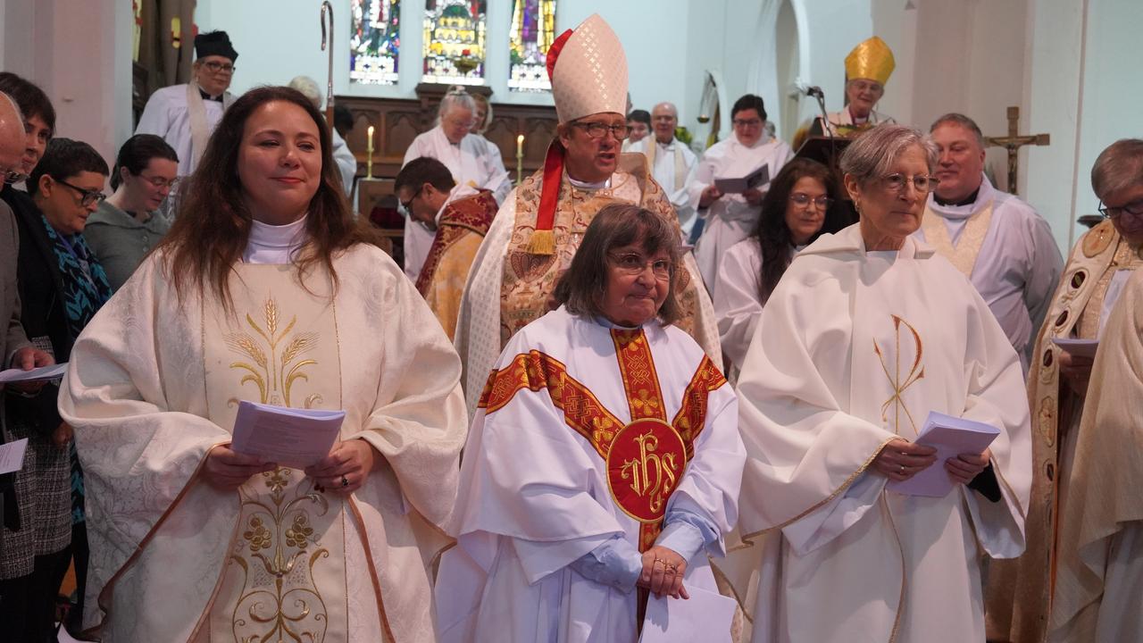 Bishop Keith Dalby (behind) ordaining Reverend Alison Dutton (front left) on August 12, 2023 at Mount Barker. Picture: Flickr/AdelaideAnglicans