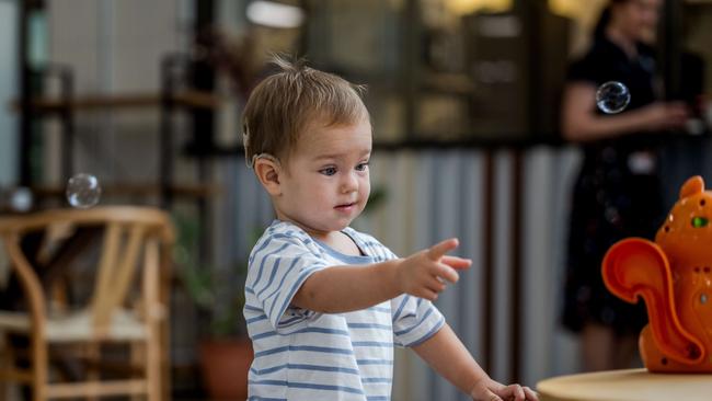 Henry Barras, who was diagnosed with hearing loss through a newborn screening and now thrives with his cochlear implant. Picture: Pema Tamang Pakhrin