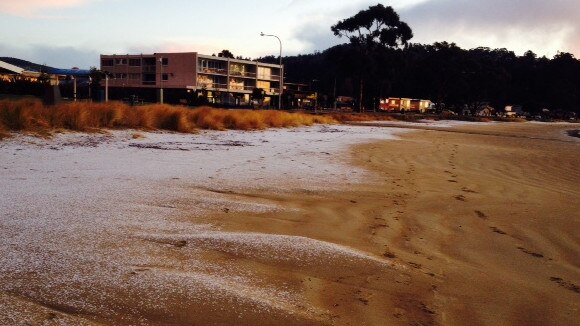Snow at Kingston Beach.