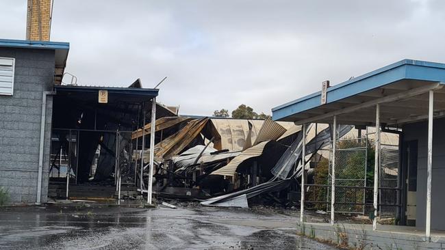 Police are probing a suspicious fire at the former Oberon High School site in Belmont. . Picture: Alison Wynd