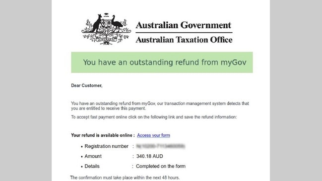 The ATO flagged certain phrases likely to appear in scam messages. Picture: Supplied, ATO