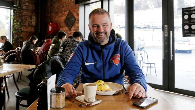 Former premier David Bartlett at his favourite Hobart cafe, Hamlet, on Molle St, talks up the benefits of an NBL side based in Hobart. Picture: PATRICK GEE