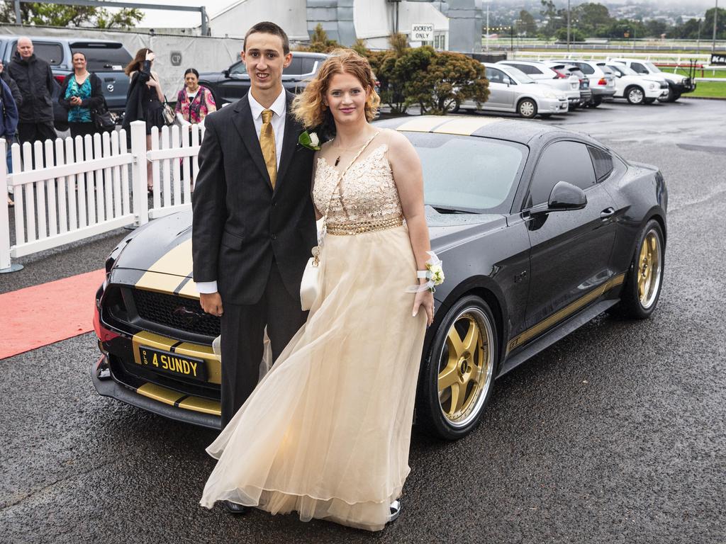 Graduate Blake Cutter with partner Shay Cherry at Clifford Park Special School formal at Clifford Park Racecourse, Wednesday, November 20, 2024. Picture: Kevin Farmer