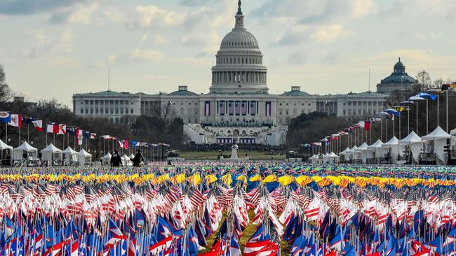 Flags line the National Mall in front of the U.S. Capitol. Picture: AFP.