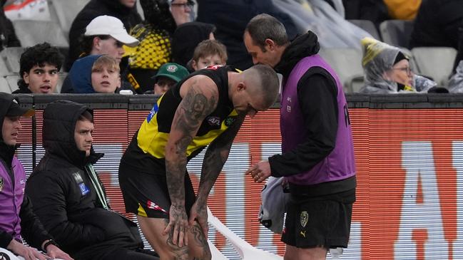 Dustin Martin has struggled to train and has not played since he was subbed out in round 16 against Carlton with a back issue. Picture: Daniel Pockett / Getty Images