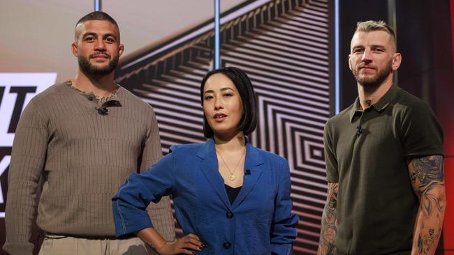 Daily Telegraph. 17, January, 2024. MasterChef judge Melissa Leong who is filling in and hosting UFC show, Fight Week, with UFC fighters Tyson Pedro and Dan Hooker. Picture: Justin Lloyd.