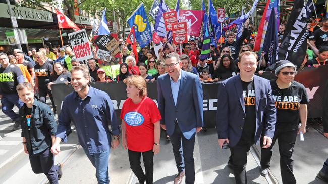 Premier Daniel Andrews among the rally. Picture: Alex Coppel