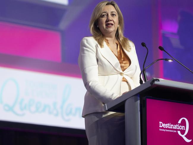 Premier Annastacia Palaszczuk addresses the Destination Queensland conference at the Gold Coast Convention and Exhibition Centre. Picture: NewsWire / Sarah Marshall