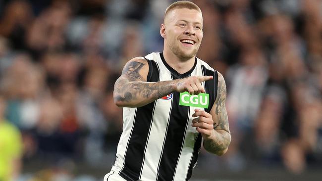 Jordan De Goey booted four goals for the Magpies. Picture: Michael Klein