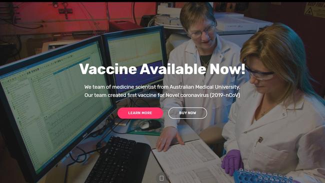 A fake website claiming to sell a non-existent COVID-19 vaccine. Picture: ACCC