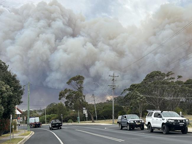 The Coolagolite bushfire burning near Bermagui on the NSW south coast. Picture: Twitter @marisa_paterson