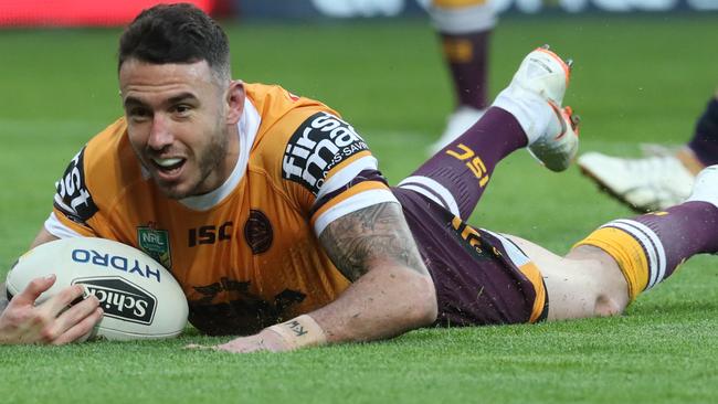 Darius Boyd scores a try for the Broncos at AAMI Stadium. Picture: AAP