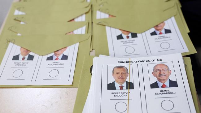 A ballot showing the two candidates, Recep Tayyip Erdogan, left, and Kemal Kilicdaroglu, at a polling station on the day of the presidential runoff vote in Ankara. Picture: AFP