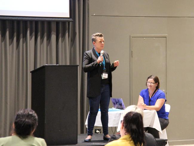 Strong Communities Limited Program Coordinator Crystal Robson presenting at the GADPL Communites for Children fundraising lunch. Picture Rodney Stevens