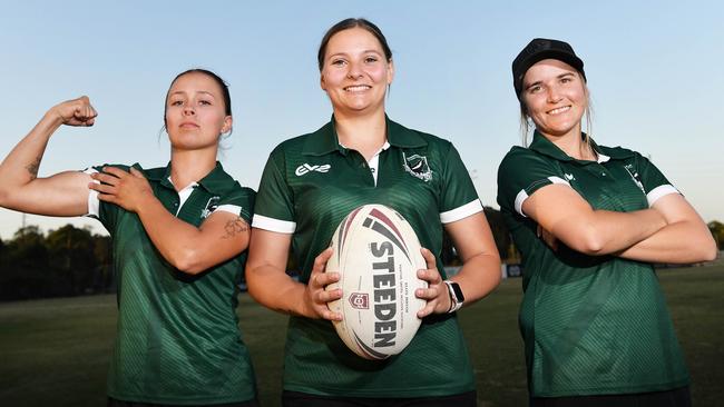 Maroochydore Swans Women’s rugby league players Rani Johnson, Laura Barklimore and Jade Shuttlewood. Picture: Patrick Woods.