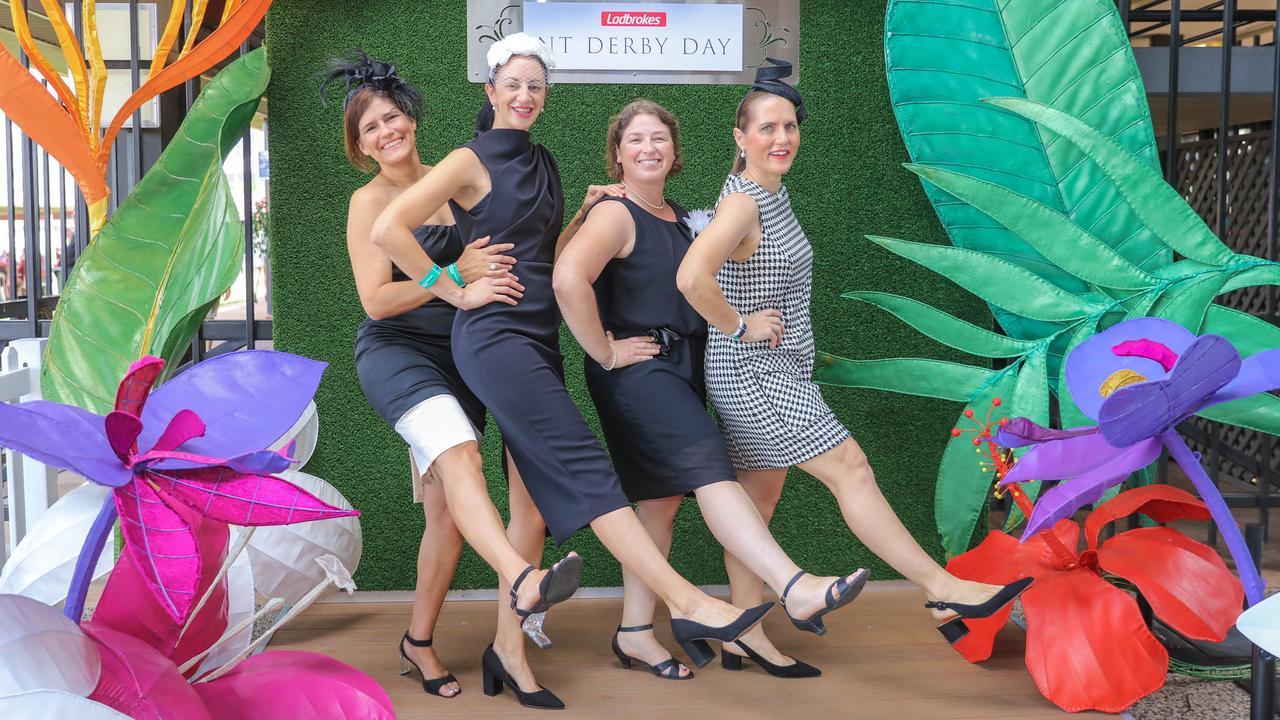 Jo Frankenfeld, Kara Malcolm, Feike Siemerink and Sam Sam at the 2021 Darwin Cup Carnival Derby Day. Picture: Glenn Campbell