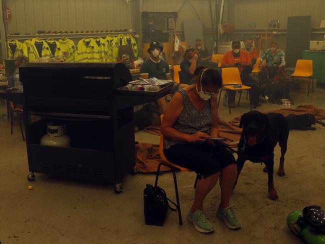 Residents take shelter in the RFS head quarters in Balmoral on December 21. Picture: Sam Ruttyn