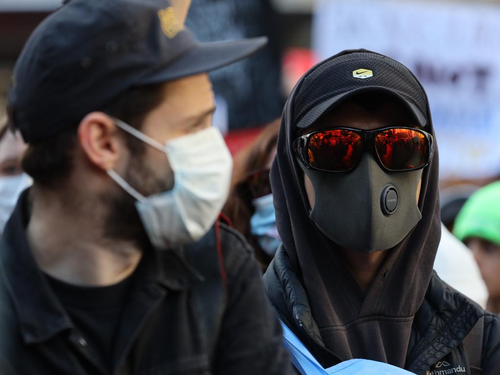 Sydney BLM protesters wearing masks last month. Picture: David Swift