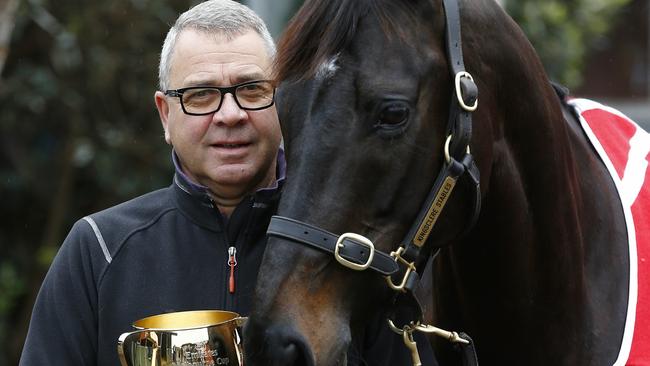 Roger James with Silent Achiever. Picture: Michael Klein