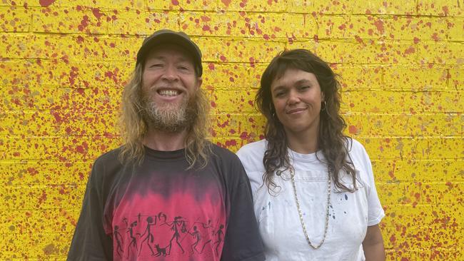 First Nations artists Jason and Maddison Wing have come to Mackay to complete a mural and deliver workshops to the town's youth. Picture: Estelle Sanchez