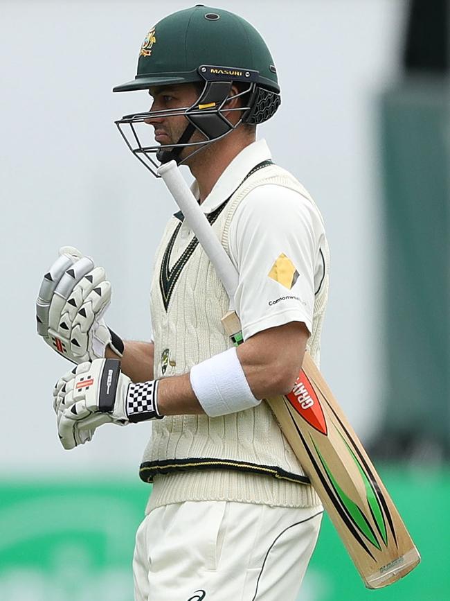 Callum Ferguson walks off after being dismissed.