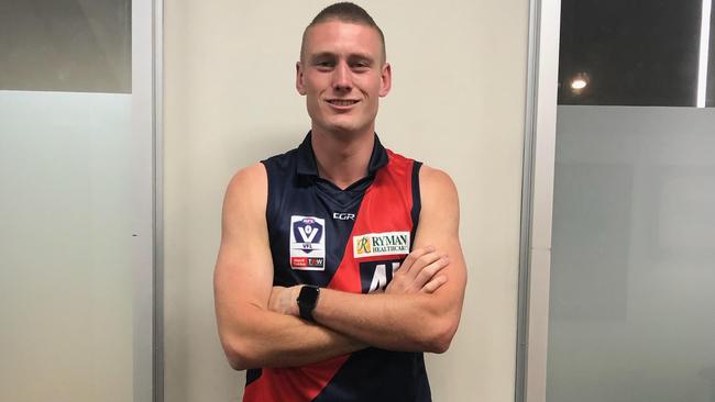 New recruit Callum Moore tries on the Coburg colours. Picture: Coburg Football Club