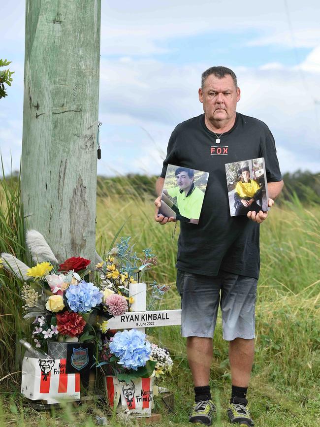 Graeme Kimball at the crash-site memorial to Ryan. Picture: Patrick Woods.