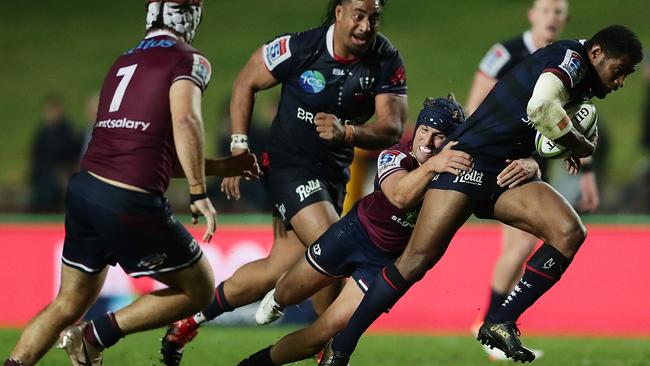 Marika Koroibete was strong for the Rebels before he was forced off after falling victim to a high tackle. Picture: Getty Images