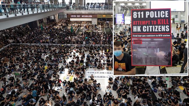 China has vowed to take action after protesters shut down Hong Kong's airport yesterday. Picture: AP