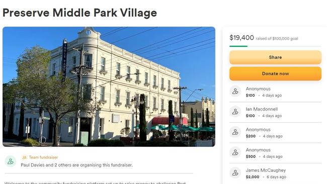 The campaign to 'preserve Middle Park village' has received nearly $20,000 in support. Picture: GoFundMe.