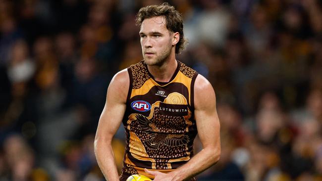 Hawthorn defender Jack Scrimshaw will play his 100th AFL game against Collingwood on Saturday as he enjoys a career-best season. Picture: Dylan Burns / Getty Images