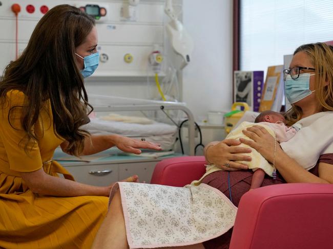 The Princess of Wales speaks to new mother Sylvia Novak. Picture: AFP