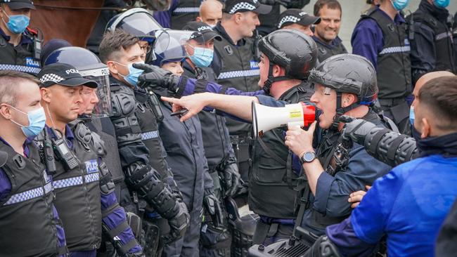 Police Scotland officers take part in a public order training session in Glasgow to prepare for the COP26 UN climate summit. Picture: AFP