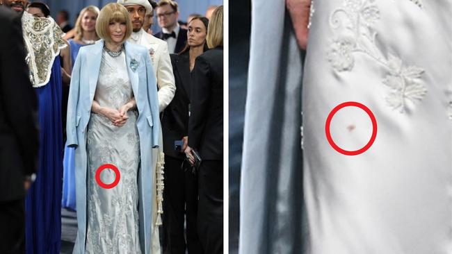 But while the legendary editor looked on like a proud mother, eagle-eyed viewers noticed Wintour’s look had a flaw — namely a stain. Long painted by the brush of The Devil Wears Prada, viewers were quick to point out what appeared to be a red stain on her leg. Some believed it was stitching, others believed it may have been a drop of blood, but many more made jokes. “Stop pointing out that stain on Anna Wintour’s dress, y’all are gonna get some poor intern executed,” one said. “Someone’s head is going to roll for that,” another replied. “Terrified for whatever member of Anna Wintour’s team who’s about to be on the receiving end of the rage about that stain,” a third commented. Another posted: “Someone is getting fired...”, while another questioned: “She has like 3 assistants and no one had a tide pen?” Photo: Dia Dipasupil/Getty Images/AFP