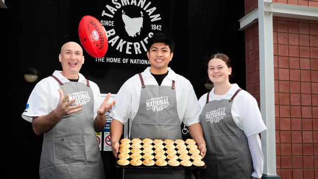 LR Taylah Courtney, Kaybert Lumbania, Darren McHenry, have been busy baking pies ! Picture : Mireille Merlet