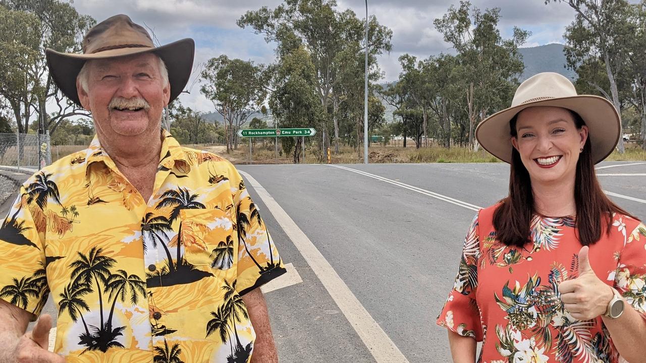 Member for Keppel Brittany Lauga and Emu Park resident Bruce Craig on Emu Park Road. Picture: Contributed