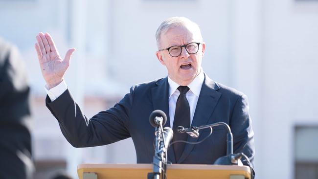 SYDNEY, AUSTRALIA - NewsWire Photos, April 26, 2024. Prime Minister Anthony Albanese speaks during the funeral for Faraz Tahir at Masjid Baitul Huda. Picture: NCA NewsWire / Flavio Brancaleone