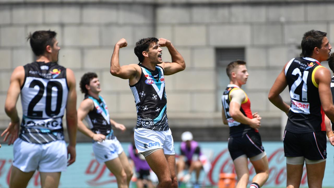 Riley Bonner celebrates one of his three goals against the Saints in Shanghai. Picture: AAP Image/David Mariuz