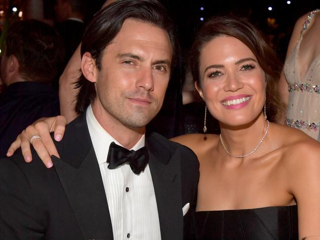 ‘This is Us’ co-stars Actors Milo Ventimiglia (L) and Mandy Moore attend the 69th Annual Primetime Emmy Awards Governors Ball on September 17, 2017 in Los Angeles, California. Picture: Lester Cohen/WireImage