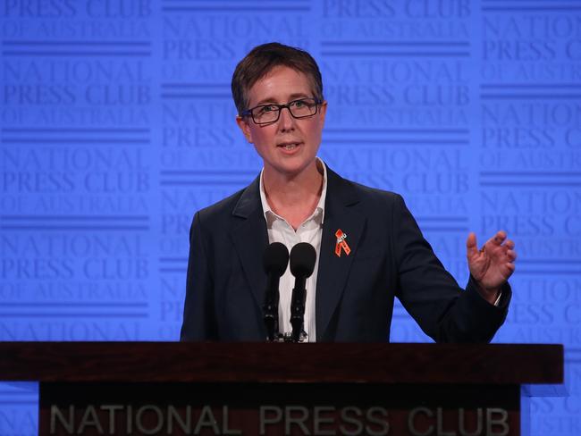 ACTU Secretary Sally McManus addressing the National Press Club in Canberra. Picture: Kym Smith